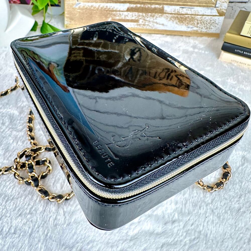 SOLD YSL Yves Saint Laurent Black patent faux leather beauty case crossbody b… - Picture 8 of 15